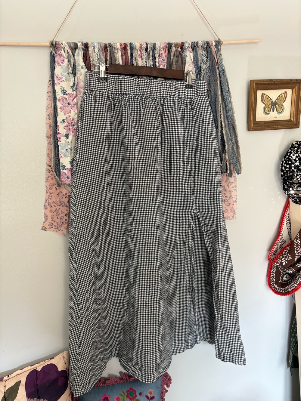 Quince black & white gingham maxi skirt with pockets